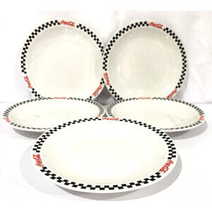 Vintage Coca Cola Red/Black/White Checkered 7 1/2” Plate 2002 Gibson Set Of 5